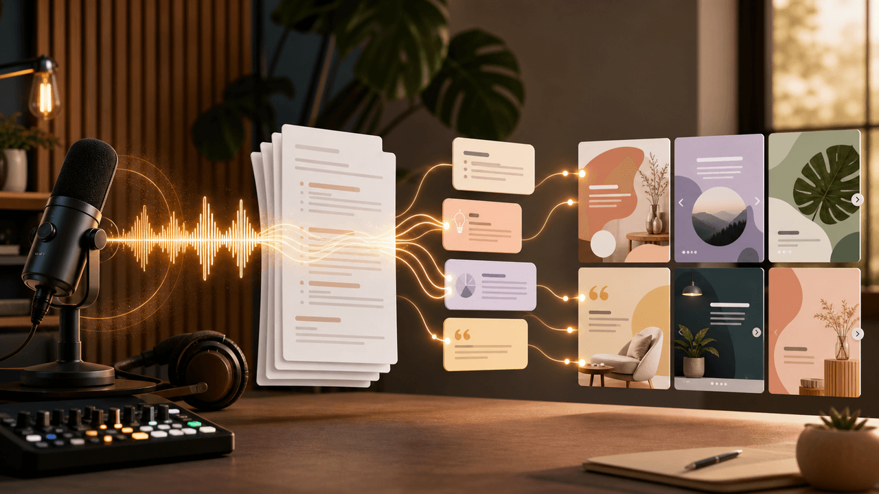 Turn one podcast theme into a sourced carousel visual