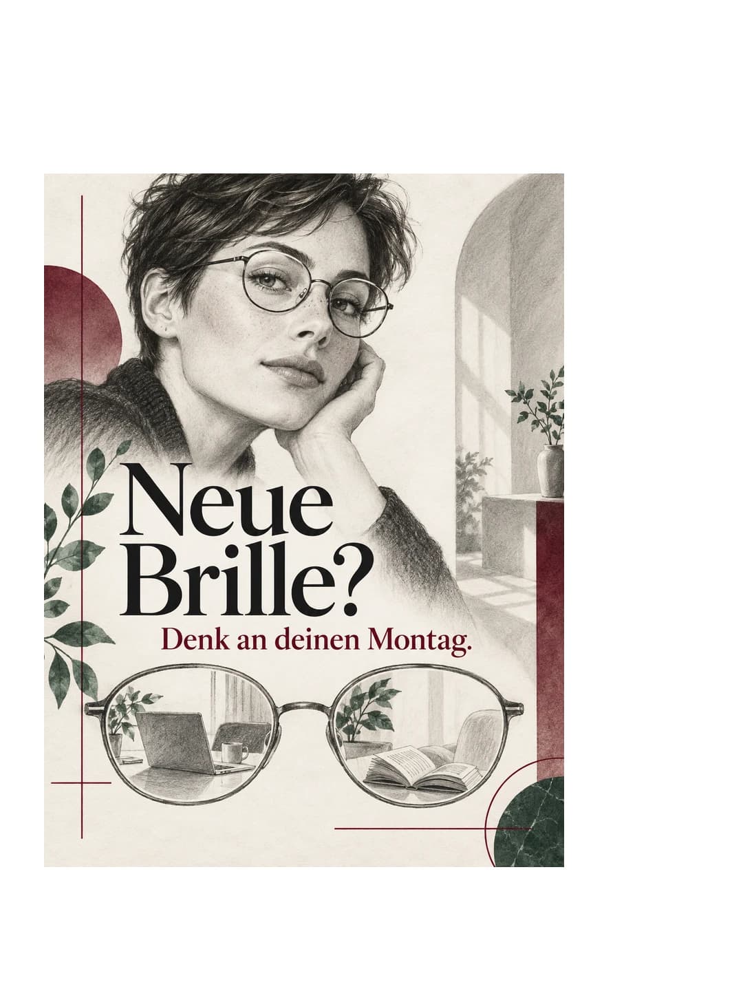 Optiker: Neue Brille? Denk an deinen Montag. · Folie 1/2