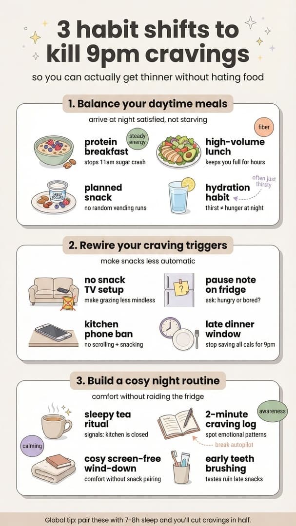 UGC-style fitness carousel generated by AttentionClaw: a creator’s mirror selfie titled “Save this to break cravings” — slide 2 of 3